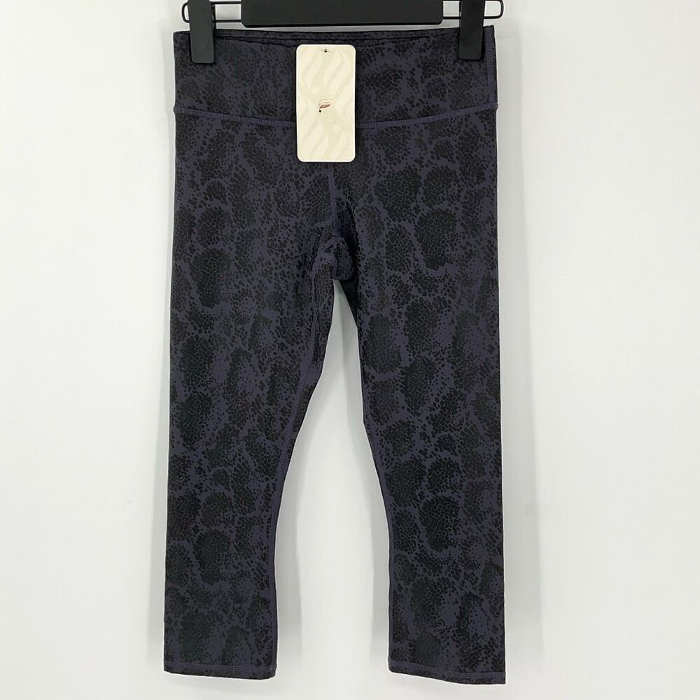 Fabletics Mid Rise PowerHold Crop Legging Byzantine Print Purple Black Women XXS